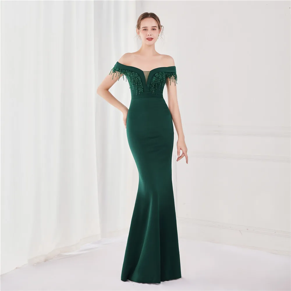 2022 Boncuk Abiye uzun elbise Resmi Elbise Vestido De Festa Seksi V Yaka Mermaid Yeşil Abiye Robe De Soiree