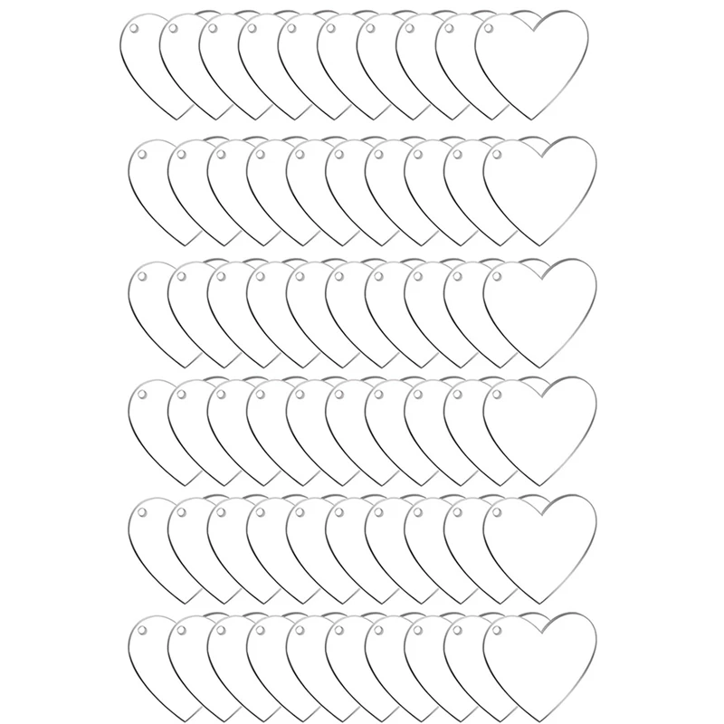 60 Paket 2 İnç Akrilik Kalp Anahtarlık Boşlukları Akrilik Kalpler Diskler DIY Anahtarlık Hediye Etiketleri sevgililer Günü Süsler
