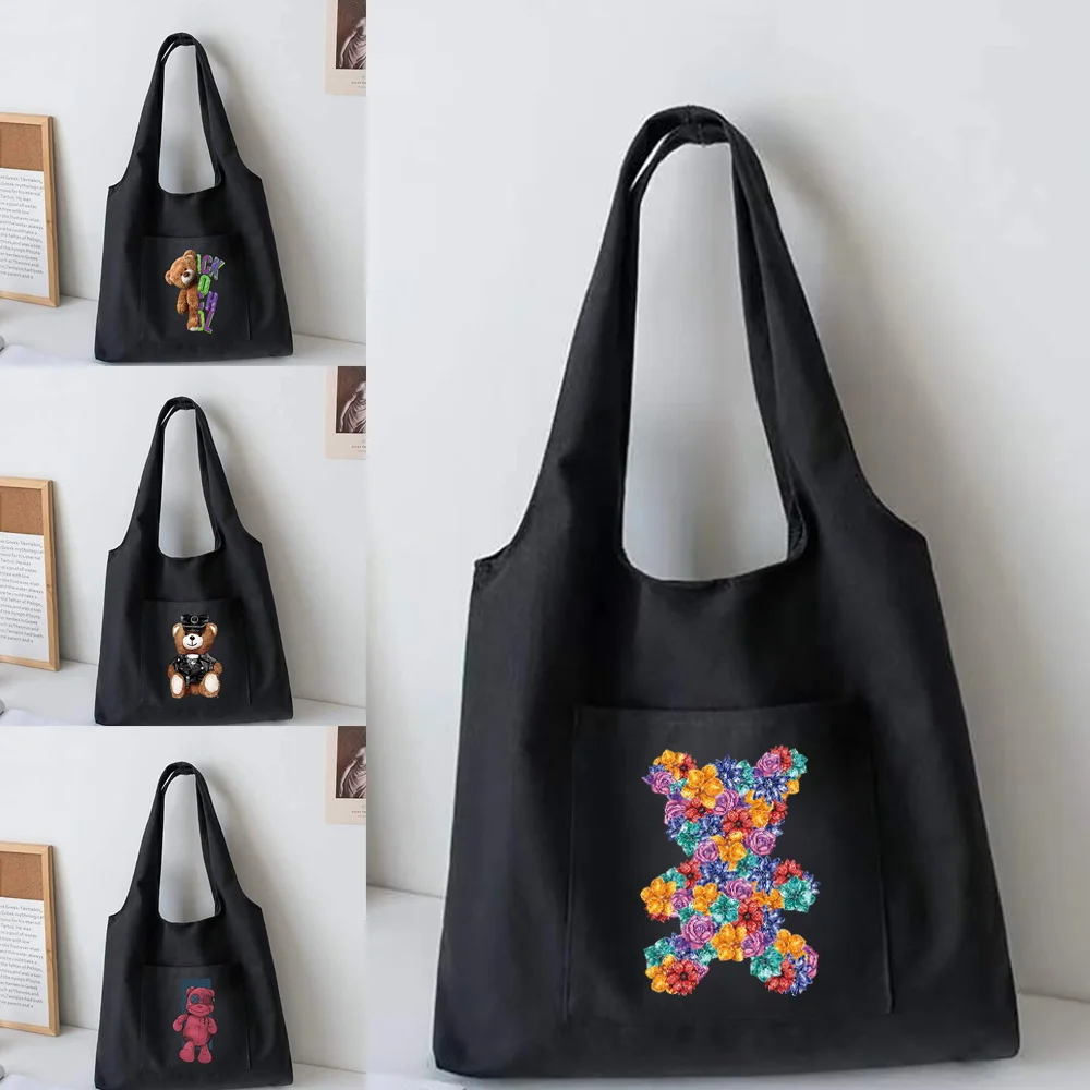 Banliyö Öğrenci Kanvas Yelek Çanta moda büyük el çantası Çanta Kadın Omuz Alışveriş Çantaları Kadın Sevimli Ayı Serisi Çanta 2022 Yeni Alışveriş
