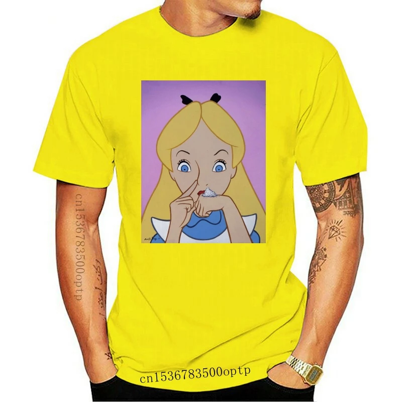 Erkek Giyim Alice Wonderland Cocain Komik İlaç Erkekler Kadınlar Hediye T Shirt 2890