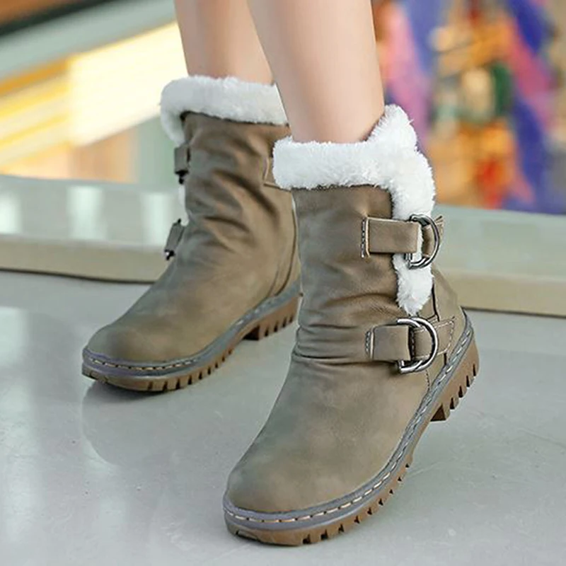 Moda ayakkabılar Klasikleri Kadın Kar Botları Düz Topuklu Kış Ayakkabı Sıcak Kürk Bahar Sonbahar Çizmeler kadın ayakkabısı Artı Size15