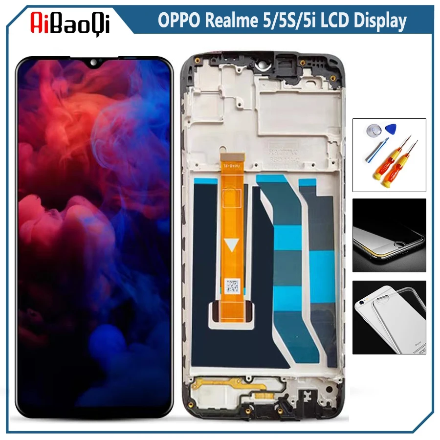 Orijinal OPPO Realme İçin 5 RMX1911 lcd ekran ekran dokunmatik sayısallaştırıcı tertibatı 6.5 inç OPPO Realme İçin 5i/5S Çerçeve İle Değiştirin