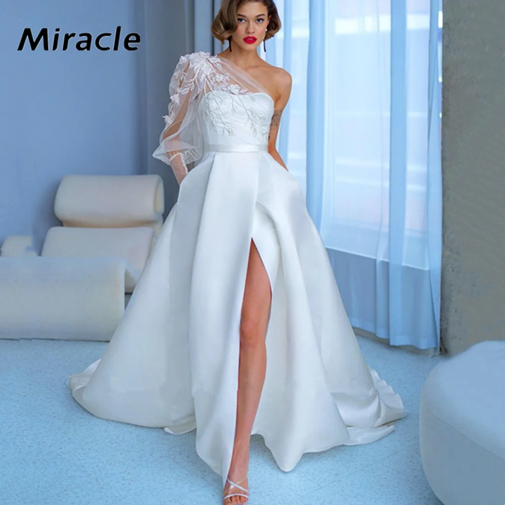 Pomposo A-Line düğün elbisesi Çekici Straplez gelin kıyafeti Tek omuz Güzel Backless Gelin Elbise Boho Vestidos De Novia