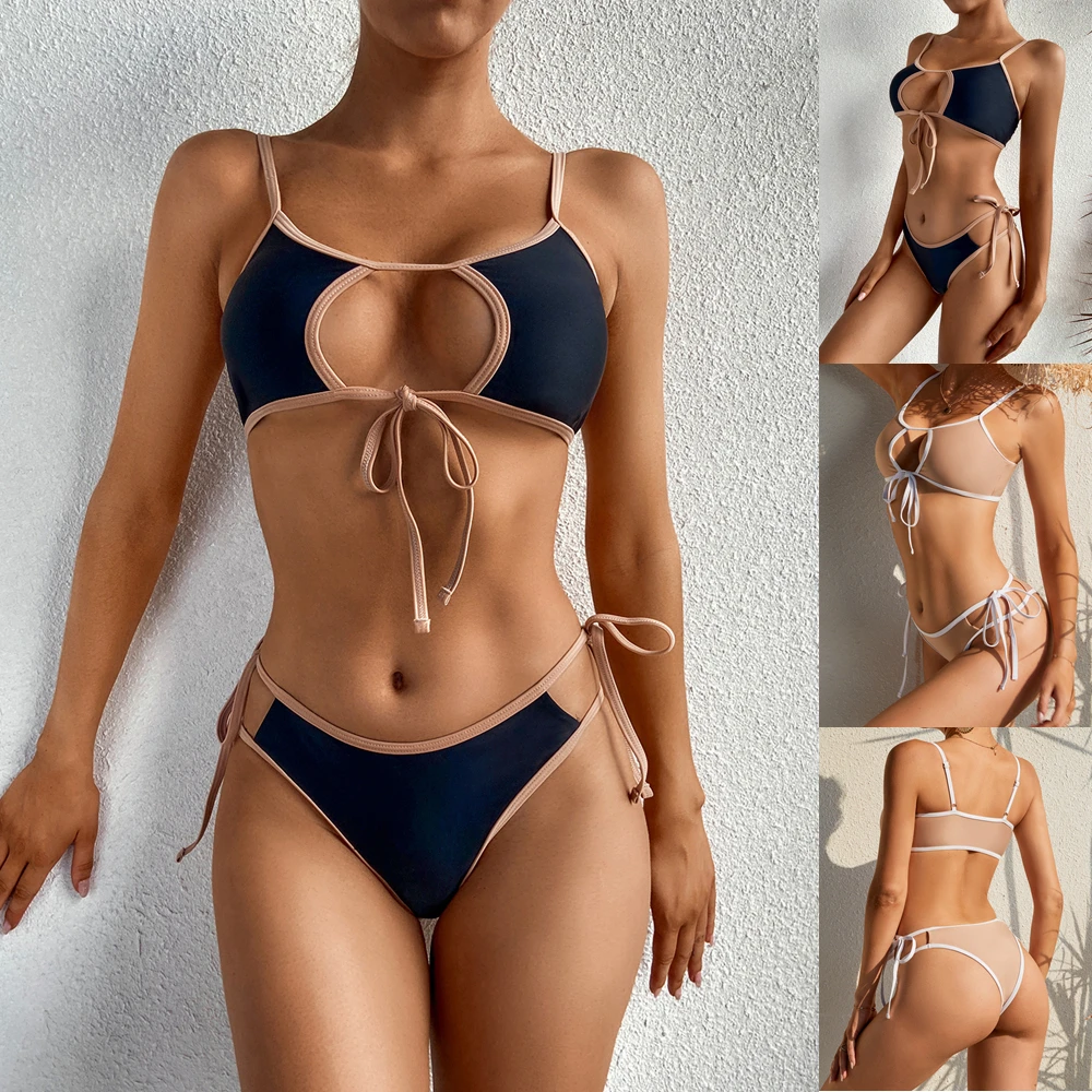 Seksi Bikini Set bantlı mayo Moda kadın Mayo Rahat Beachwear Yastıklı Kadın Mayo Brezilyalı Plaj Mayolar