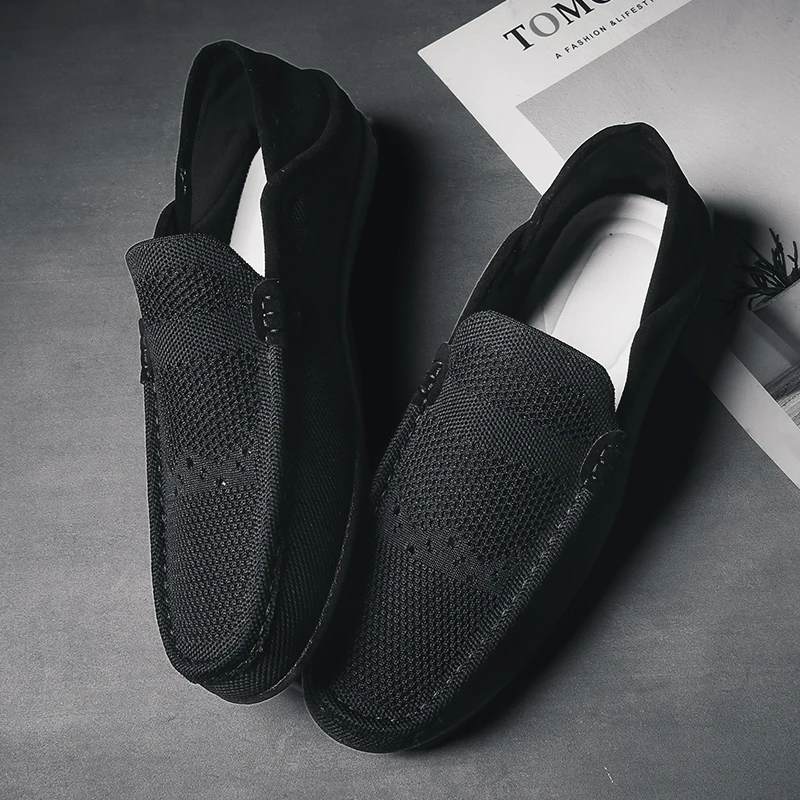Siyah rahat ayakkabılar Spor rahat ayakkabılar Bahar Erkek Rahat Eğlence Dokuma Sneakers Sneakers-erkekler için Nefes Konfor Erkekler
